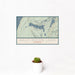 12x18 Half Moon Lake Wyoming Map Print Landscape Orientation in Woodblock Style With Small Cactus Plant in White Planter