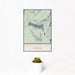 12x18 Half Moon Lake Wyoming Map Print Portrait Orientation in Woodblock Style With Small Cactus Plant in White Planter