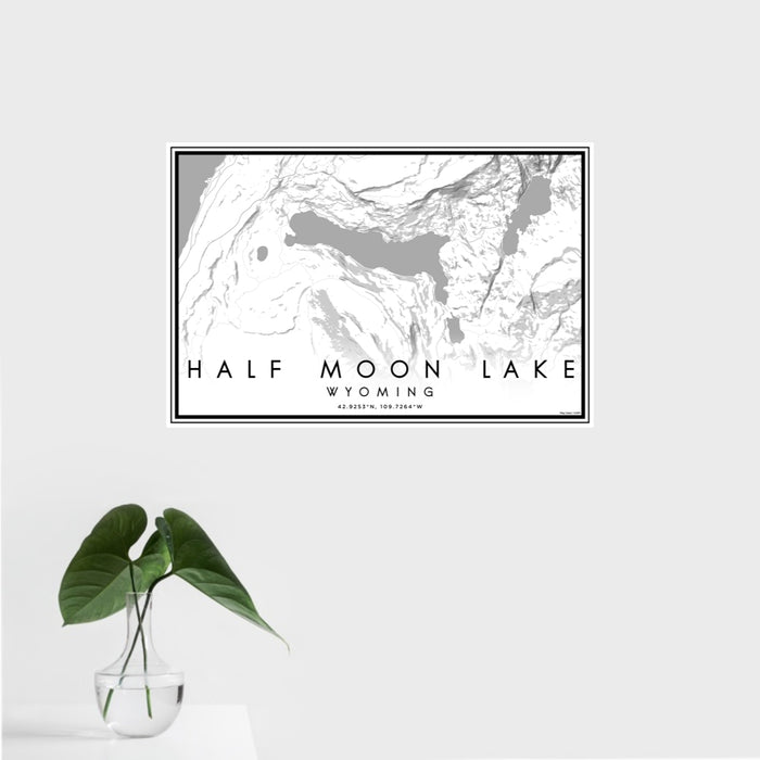 16x24 Half Moon Lake Wyoming Map Print Landscape Orientation in Classic Style With Tropical Plant Leaves in Water