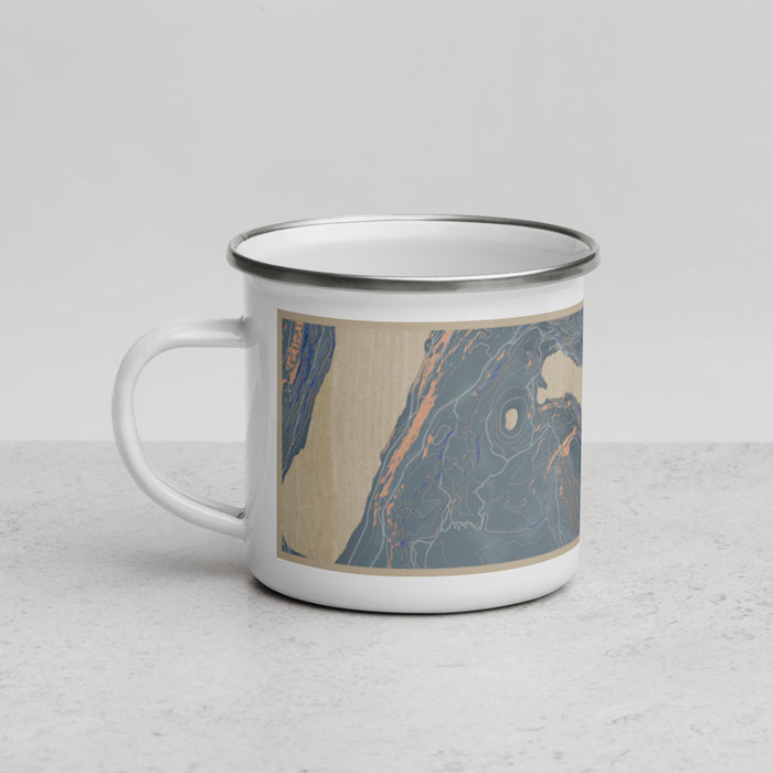 Left View Custom Half Moon Lake Wyoming Map Enamel Mug in Afternoon