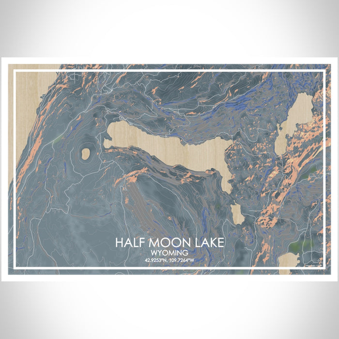 Half Moon Lake Wyoming Map Print Landscape Orientation in Afternoon Style With Shaded Background