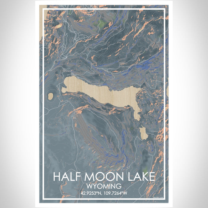 Half Moon Lake Wyoming Map Print Portrait Orientation in Afternoon Style With Shaded Background