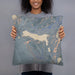 Person holding 18x18 Custom Half Moon Lake Wyoming Map Throw Pillow in Afternoon