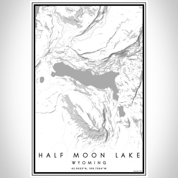 Half Moon Lake Wyoming Map Print Portrait Orientation in Classic Style With Shaded Background