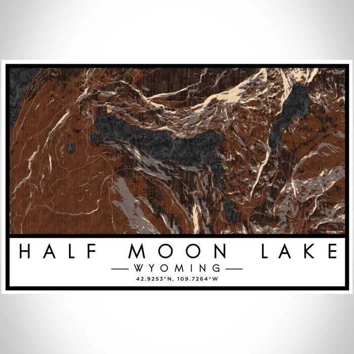 Half Moon Lake Wyoming Map Print Landscape Orientation in Ember Style With Shaded Background