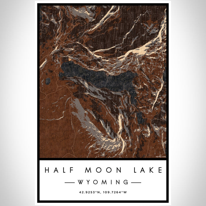 Half Moon Lake Wyoming Map Print Portrait Orientation in Ember Style With Shaded Background