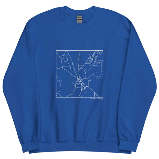 Hamilton New York  Map Unisex Crewneck Sweater with City inscription in Royal Blue