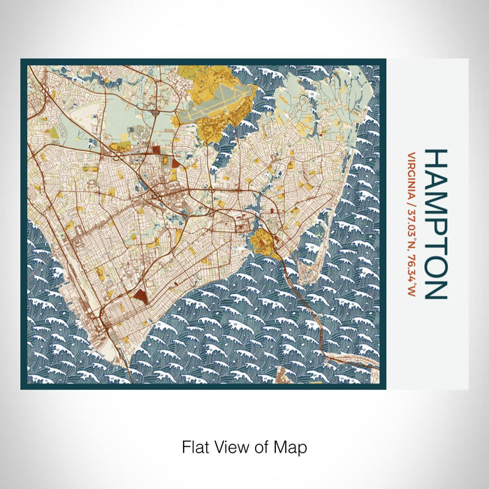 Rendered View of Hampton Virginia Map on 20oz Stainless Steel Insulated Bottle with Bamboo Top with printed woodblock style map