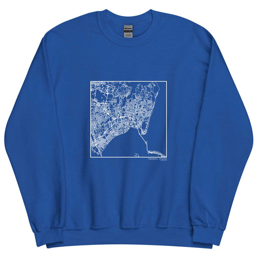 Hampton Virginia  Map Unisex Crewneck Sweater with City inscription in Royal Blue