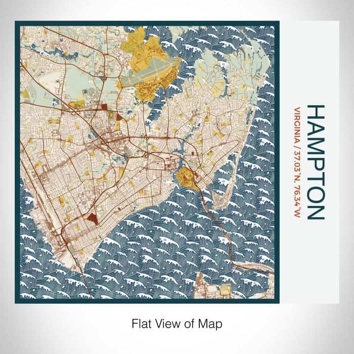 Rendered View of Hampton Virginia Map on 17oz Stainless Steel Insulated Tumbler in Woodblock Map Style