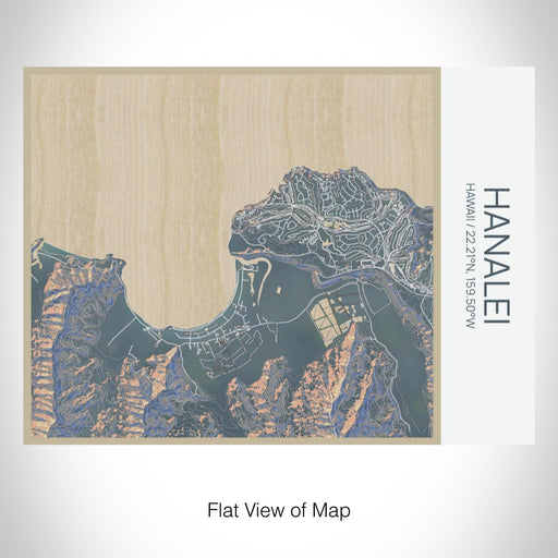 Rendered View of Hanalei Hawaii Map on 20oz Stainless Steel Insulated Bottle with Bamboo Top with printed afternoon style map