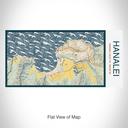 Rendered View of Hanalei Hawaii Map on 17oz Stainless Steel Insulated Bottle with printed woodblock style map