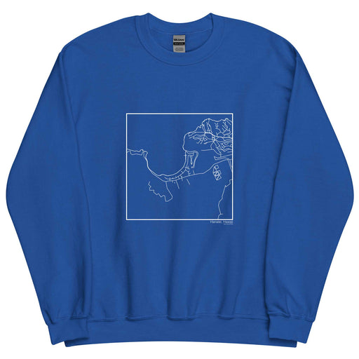 Hanalei Hawaii  Map Unisex Crewneck Sweater with City inscription in Royal Blue