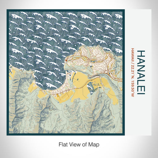 Rendered View of Hanalei Hawaii Map on 17oz Stainless Steel Insulated Tumbler in Woodblock Map Style