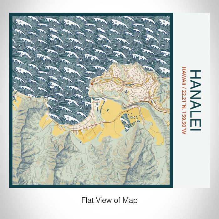 Rendered View of Hanalei Hawaii Map on 17oz Stainless Steel Insulated Tumbler in Woodblock Map Style