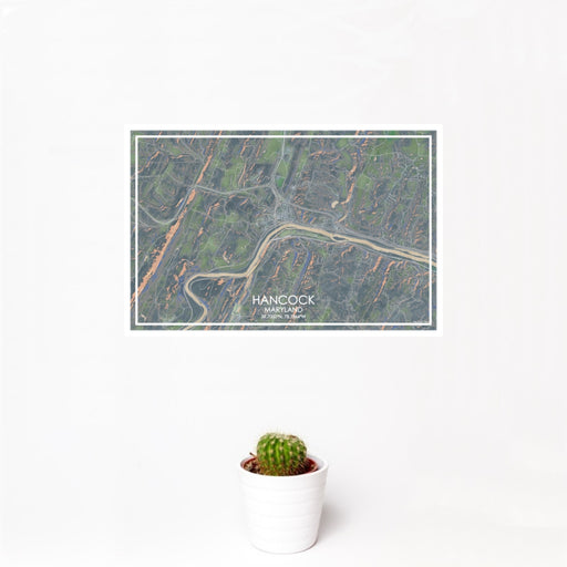12x18 Hancock Maryland Map Print Landscape Orientation in Afternoon Style With Small Cactus Plant in White Planter
