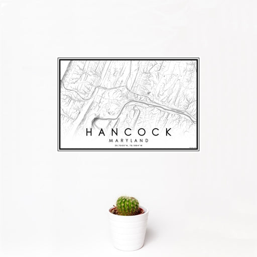 12x18 Hancock Maryland Map Print Landscape Orientation in Classic Style With Small Cactus Plant in White Planter