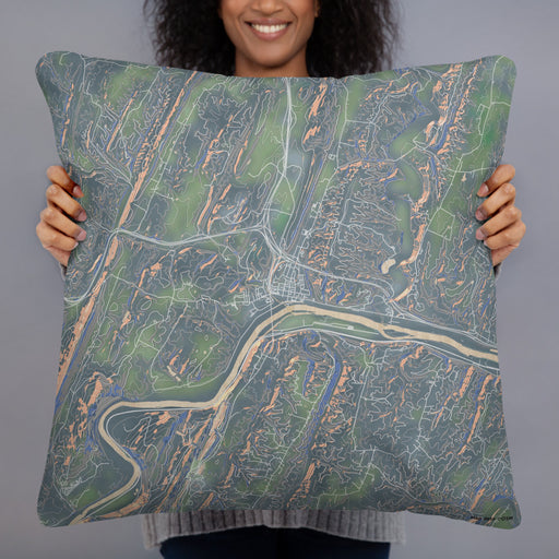 Person holding 22x22 Custom Hancock Maryland Map Throw Pillow in Afternoon