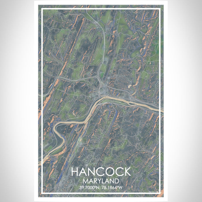 Hancock Maryland Map Print Portrait Orientation in Afternoon Style With Shaded Background