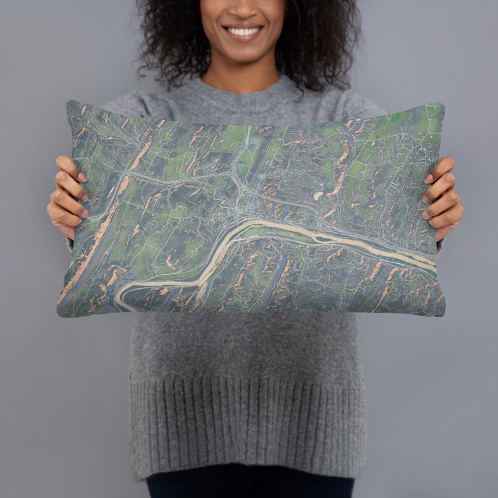 Person holding 20x12 Custom Hancock Maryland Map Throw Pillow in Afternoon