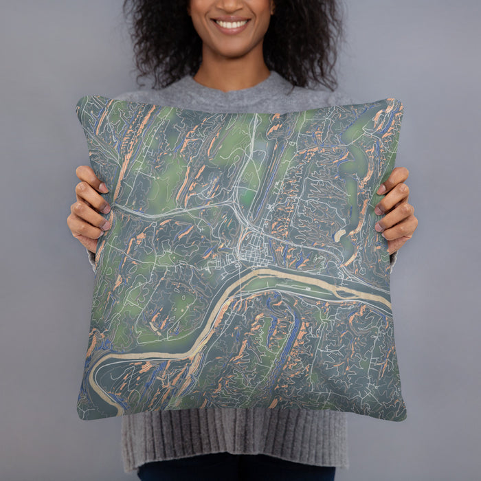 Person holding 18x18 Custom Hancock Maryland Map Throw Pillow in Afternoon