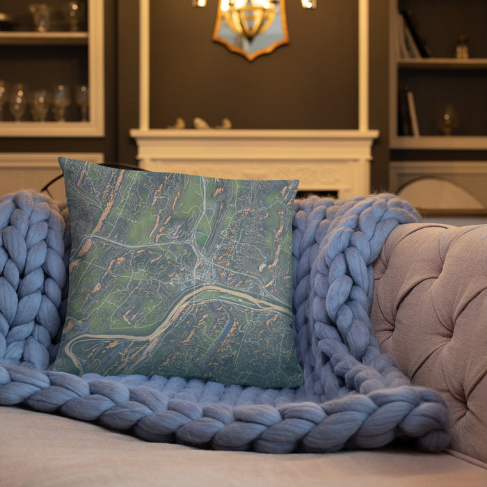 Custom Hancock Maryland Map Throw Pillow in Afternoon on Cream Colored Couch