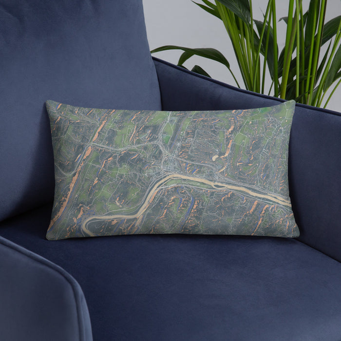 Custom Hancock Maryland Map Throw Pillow in Afternoon on Blue Colored Chair