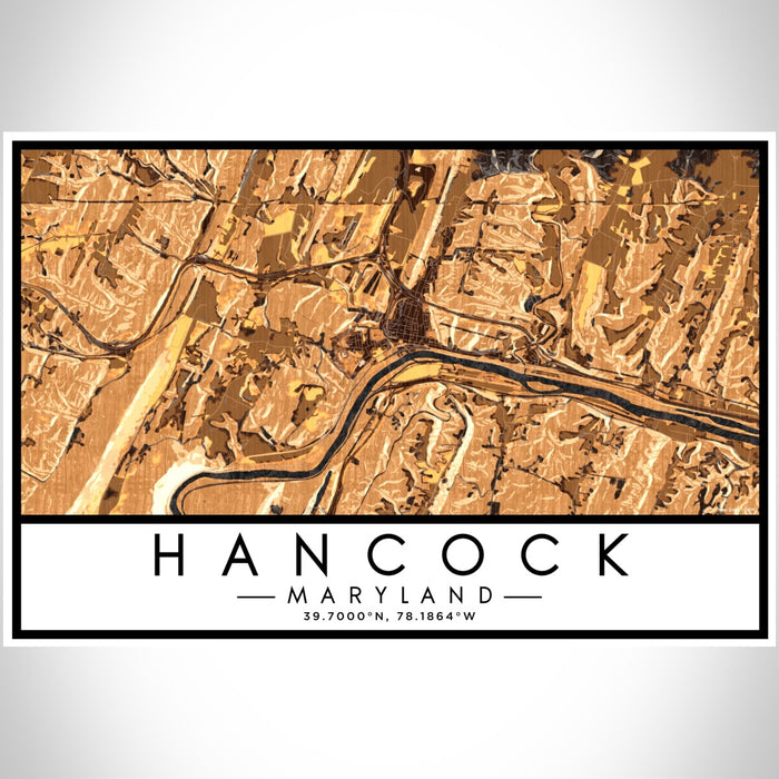 Hancock Maryland Map Print Landscape Orientation in Ember Style With Shaded Background