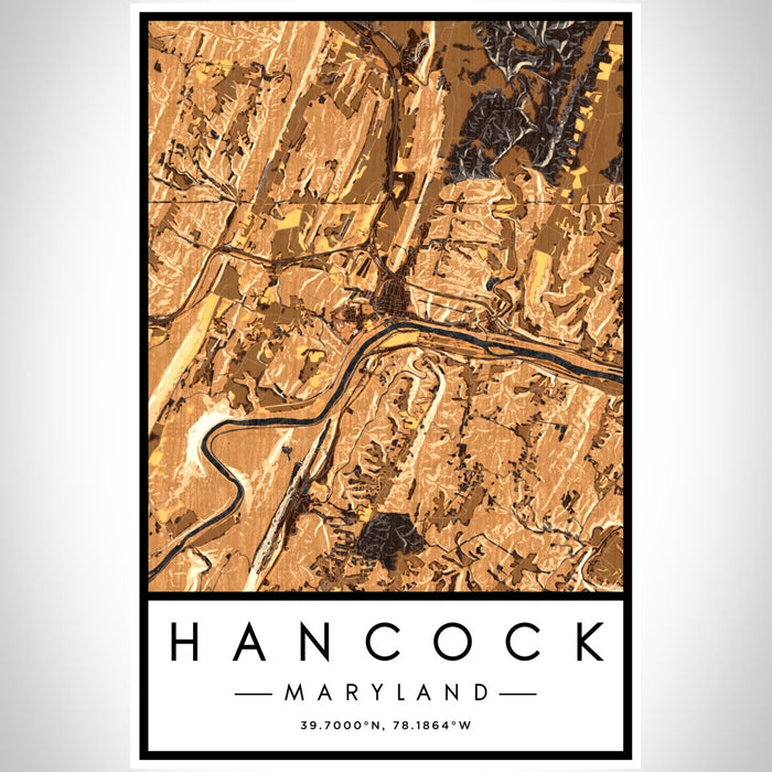 Hancock Maryland Map Print Portrait Orientation in Ember Style With Shaded Background