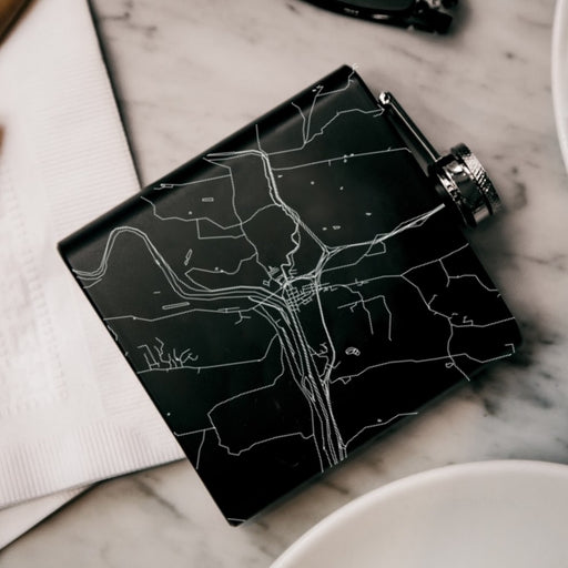 Hancock Maryland Custom Engraved City Map Inscription Coordinates on 6oz Stainless Steel Flask in Black