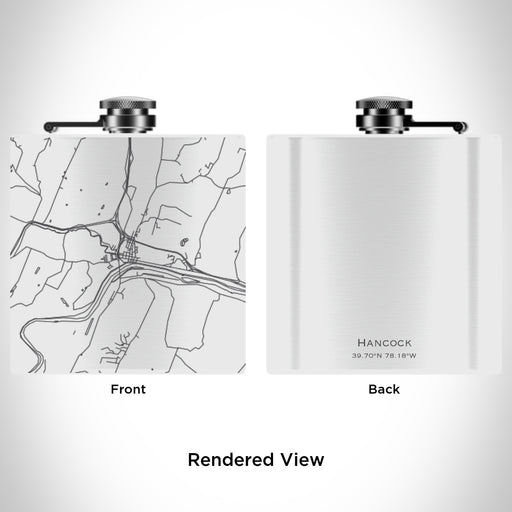 Rendered View of Hancock Maryland Map Engraving on 6oz Stainless Steel Flask in White