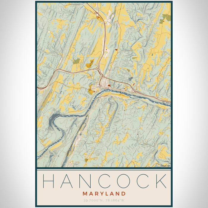 Hancock Maryland Map Print Portrait Orientation in Woodblock Style With Shaded Background