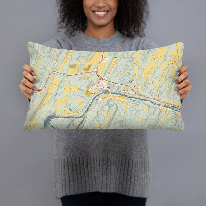 Person holding 20x12 Custom Hancock Maryland Map Throw Pillow in Woodblock