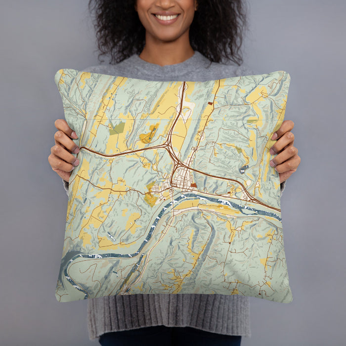 Person holding 18x18 Custom Hancock Maryland Map Throw Pillow in Woodblock