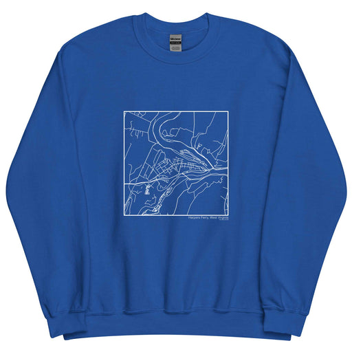 Harpers Ferry West Virginia Map Unisex Crewneck Sweater with City inscription in Royal Blue