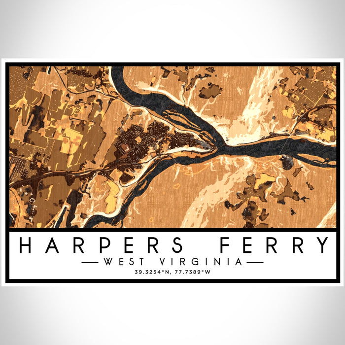 Harpers Ferry West Virginia Map Print Landscape Orientation in Ember Style With Shaded Background