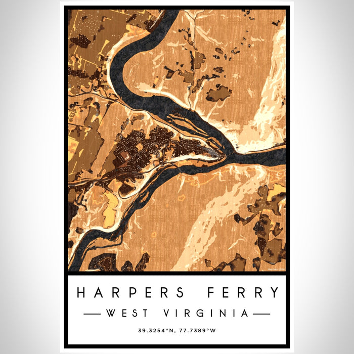 Harpers Ferry West Virginia Map Print Portrait Orientation in Ember Style With Shaded Background
