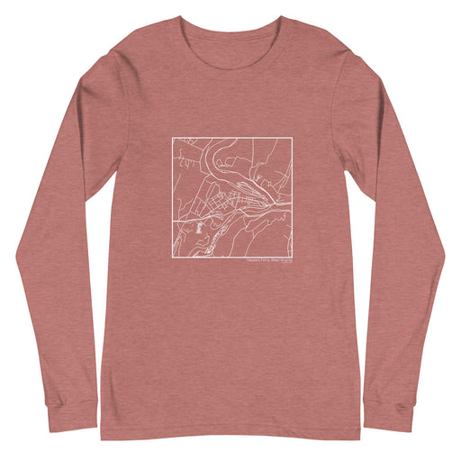 Harpers Ferry West Virginia Map Unisex Long-Sleeve T-shirt with City inscription in Heather Mauve