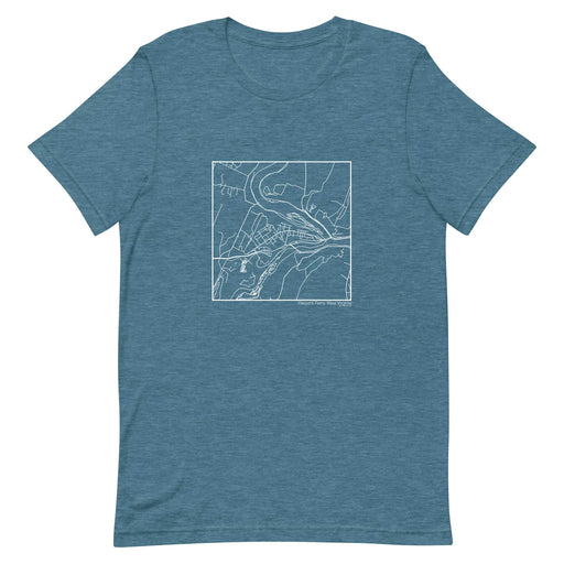 Harpers Ferry West Virginia Map Unisex T-Shirt with City inscription in Heather Teal