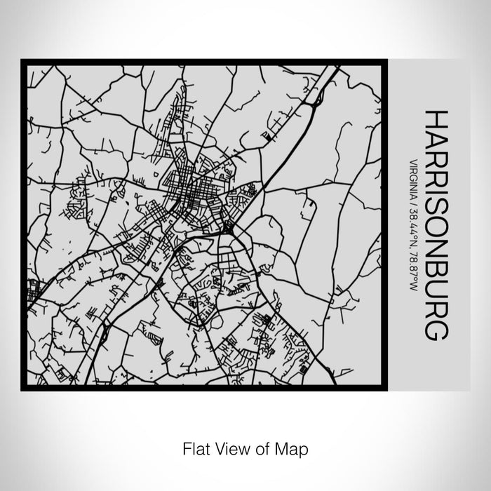 Rendered View of Harrisonburg Virginia Map on 20oz Stainless Steel Insulated Bottle with Bamboo Top with printed Tactile Lines Map in Black