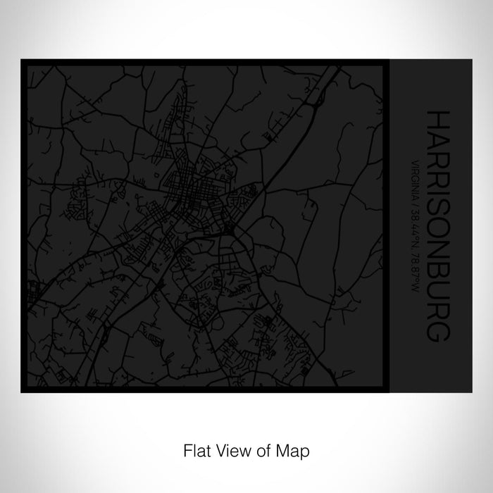 Rendered View of Harrisonburg Virginia Map on 20oz Stainless Steel Insulated Bottle with Bamboo Top in Matte Black with printed Tactile Lines Map in Black