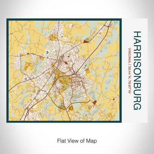 Rendered View of Harrisonburg Virginia Map on 20oz Stainless Steel Insulated Bottle with Bamboo Top with printed woodblock style map