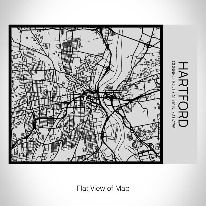 Rendered View of Hartford Connecticut Map on 20oz Stainless Steel Insulated Bottle with Bamboo Top with printed Tactile Lines Map in Black