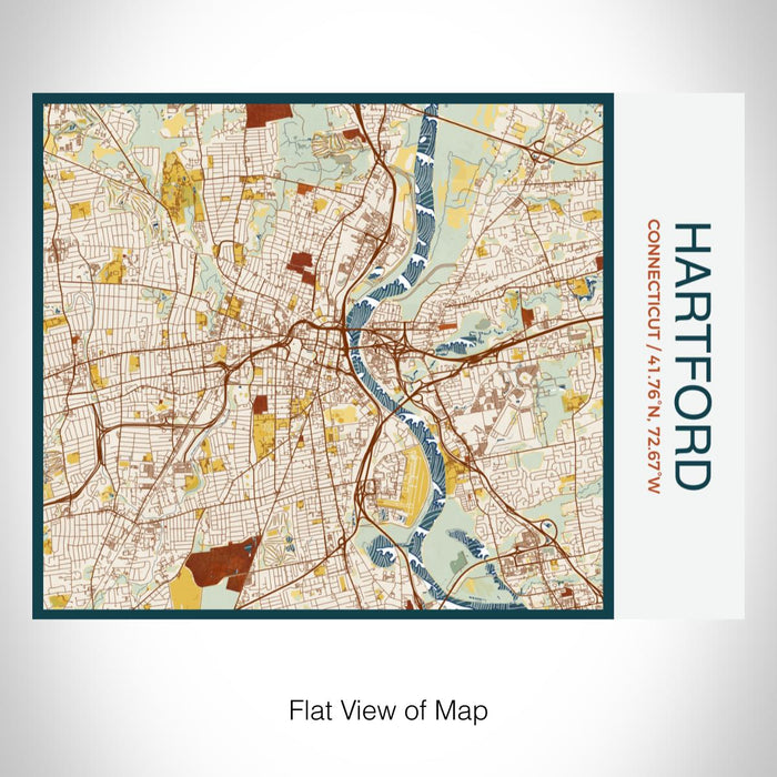 Rendered View of Hartford Connecticut Map on 20oz Stainless Steel Insulated Bottle with Bamboo Top with printed woodblock style map