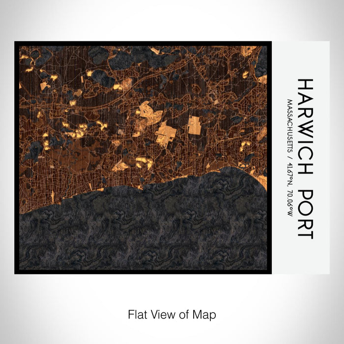 Rendered View of Harwich Port Massachusetts Map on 20oz Stainless Steel Insulated Bottle with Bamboo Top with printed ember style map