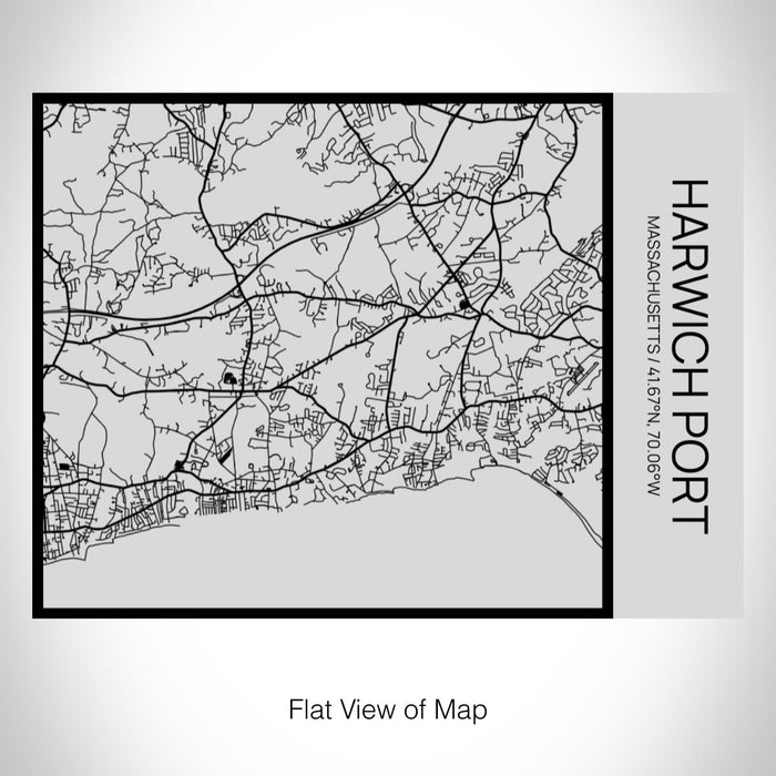 Rendered View of Harwich Port Massachusetts Map on 20oz Stainless Steel Insulated Bottle with Bamboo Top with printed Tactile Lines Map in Black