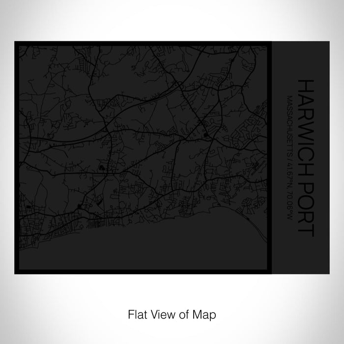Rendered View of Harwich Port Massachusetts Map on 20oz Stainless Steel Insulated Bottle with Bamboo Top in Matte Black with printed Tactile Lines Map in Black