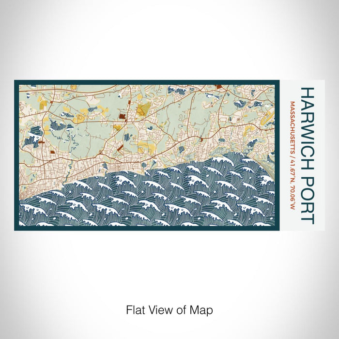 Rendered View of Harwich Port Massachusetts Map on 17oz Stainless Steel Insulated Bottle with printed woodblock style map