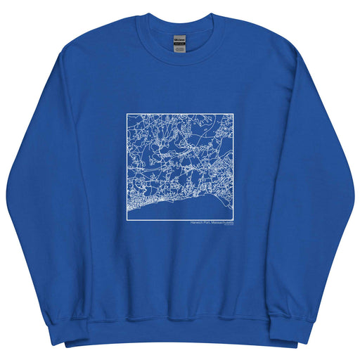 Harwich Port Massachusetts  Map Unisex Crewneck Sweater with City inscription in Royal Blue