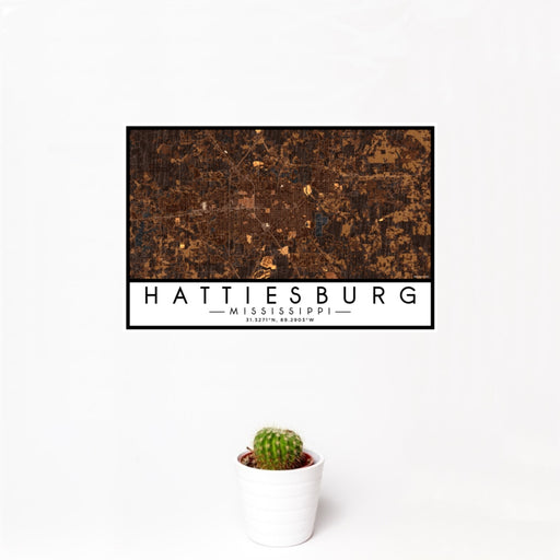 12x18 Hattiesburg Mississippi Map Print Landscape Orientation in Ember Style With Small Cactus Plant in White Planter